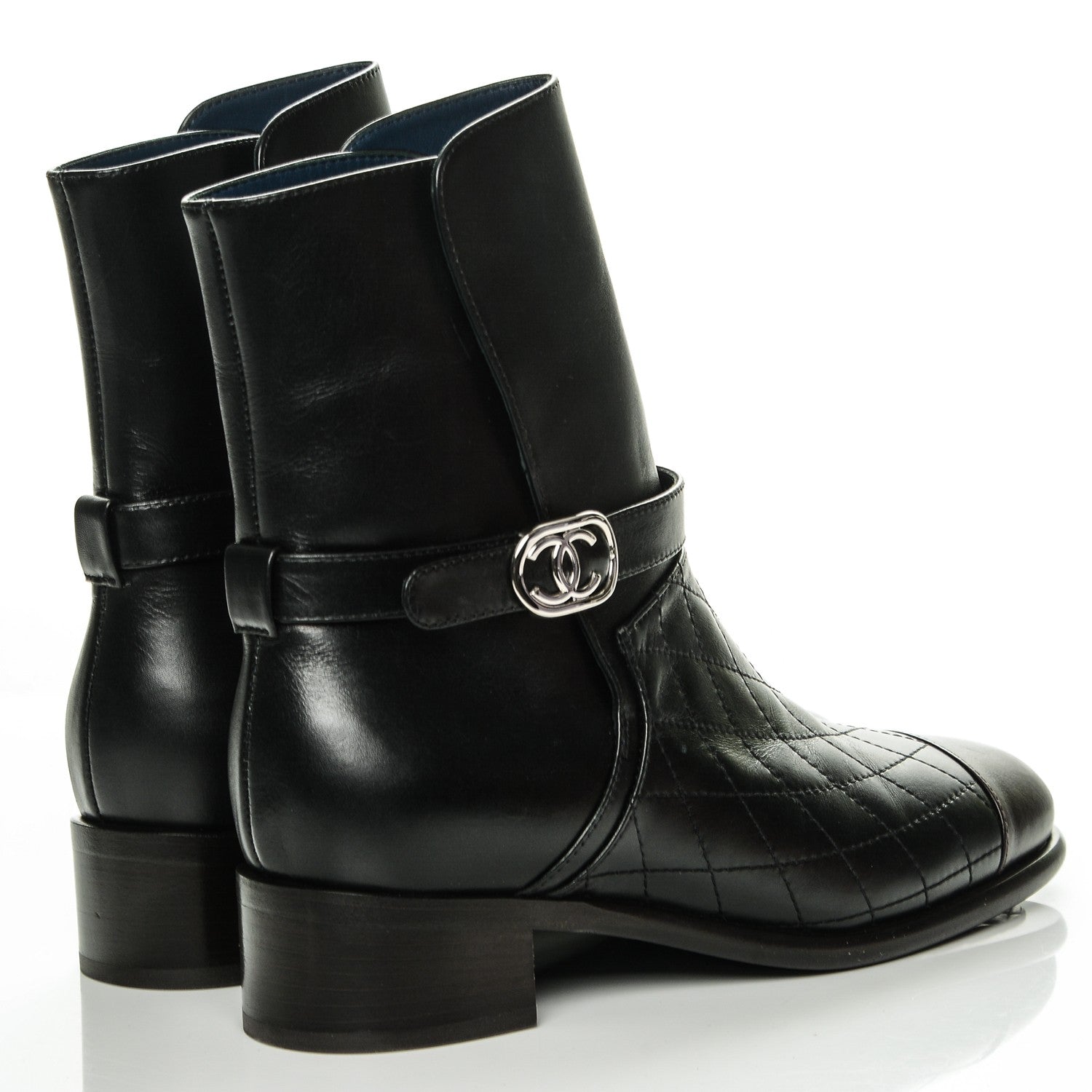 Chanel Calfskin Quilted Cap Toe Boots 37 Black Brown 4 of 7