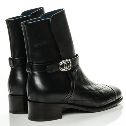 Chanel Calfskin Quilted Cap Toe Boots 37 Black Brown 4 of 7