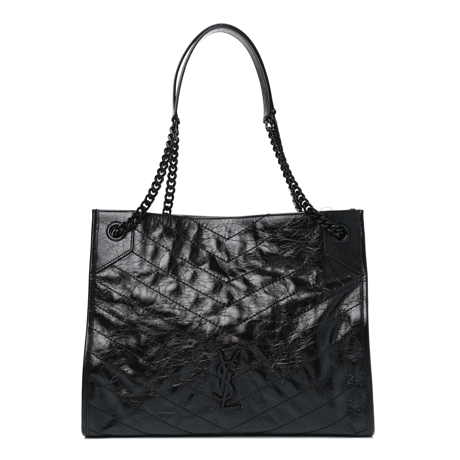 Saint Laurent Crinkled Calfskin Matelasse Monogram Medium Niki Shopper Tote Black 1 of 4