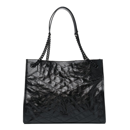 Saint Laurent Crinkled Calfskin Matelasse Monogram Medium Niki Shopper Tote Black 1 of 4