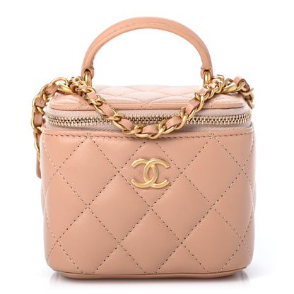 Chanel Lambskin Quilted Top Handle Mini Vanity Case With Chain Beige 1 of 9