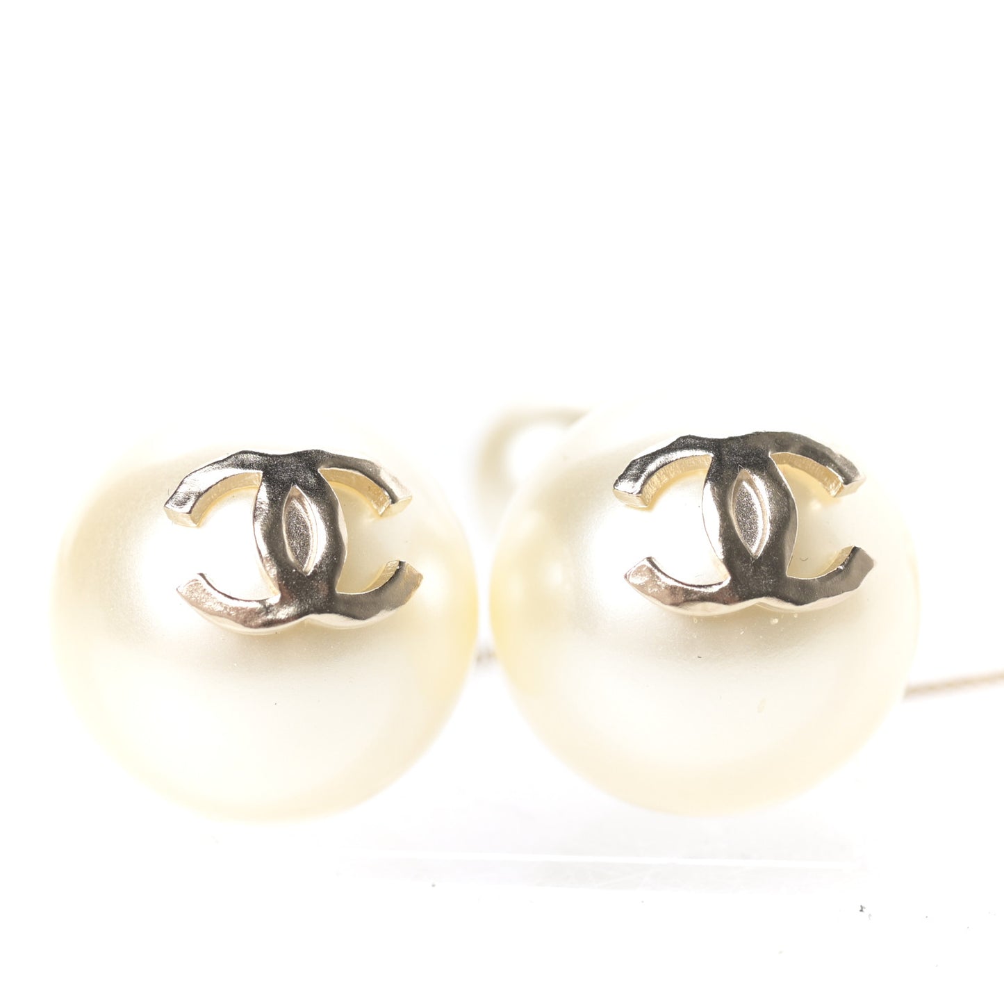 Pearl CC Chain Drop Earrings Gold