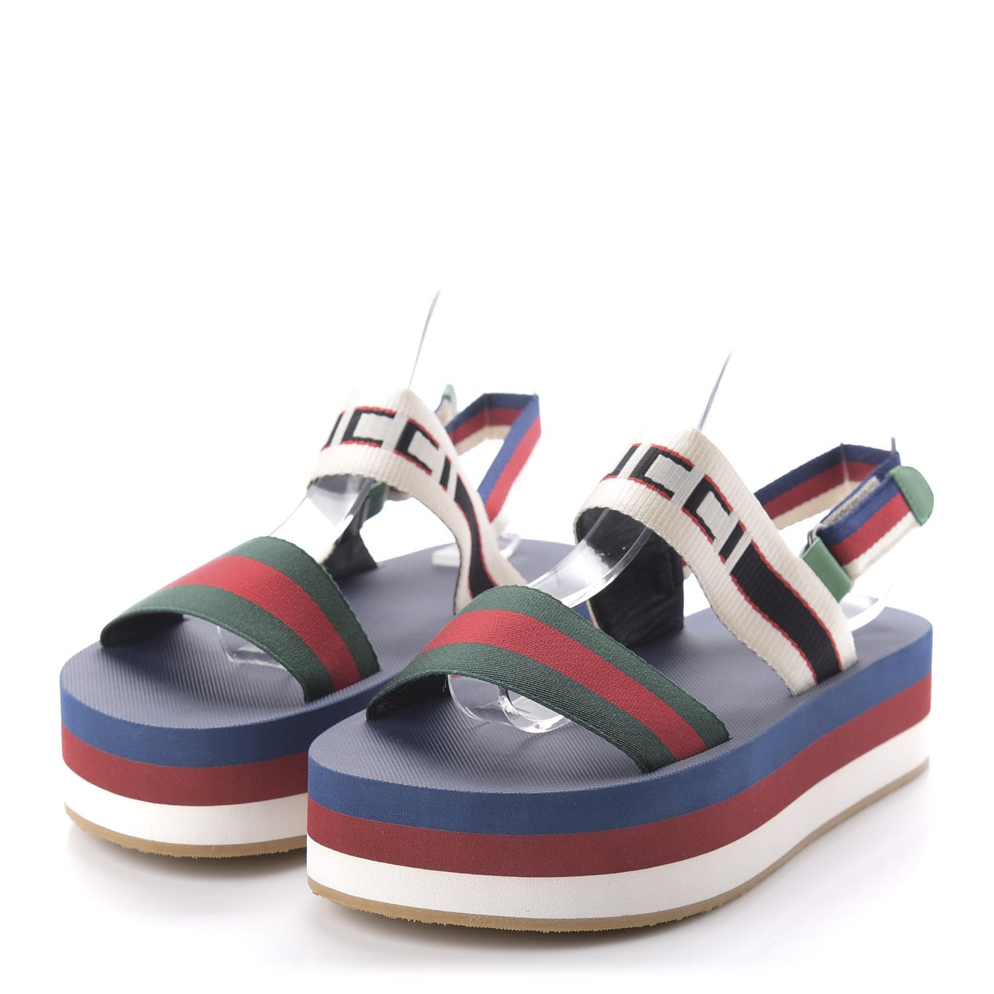Canvas Logo Stripe Flatform Slingback Sandals 38 Green Red Blue