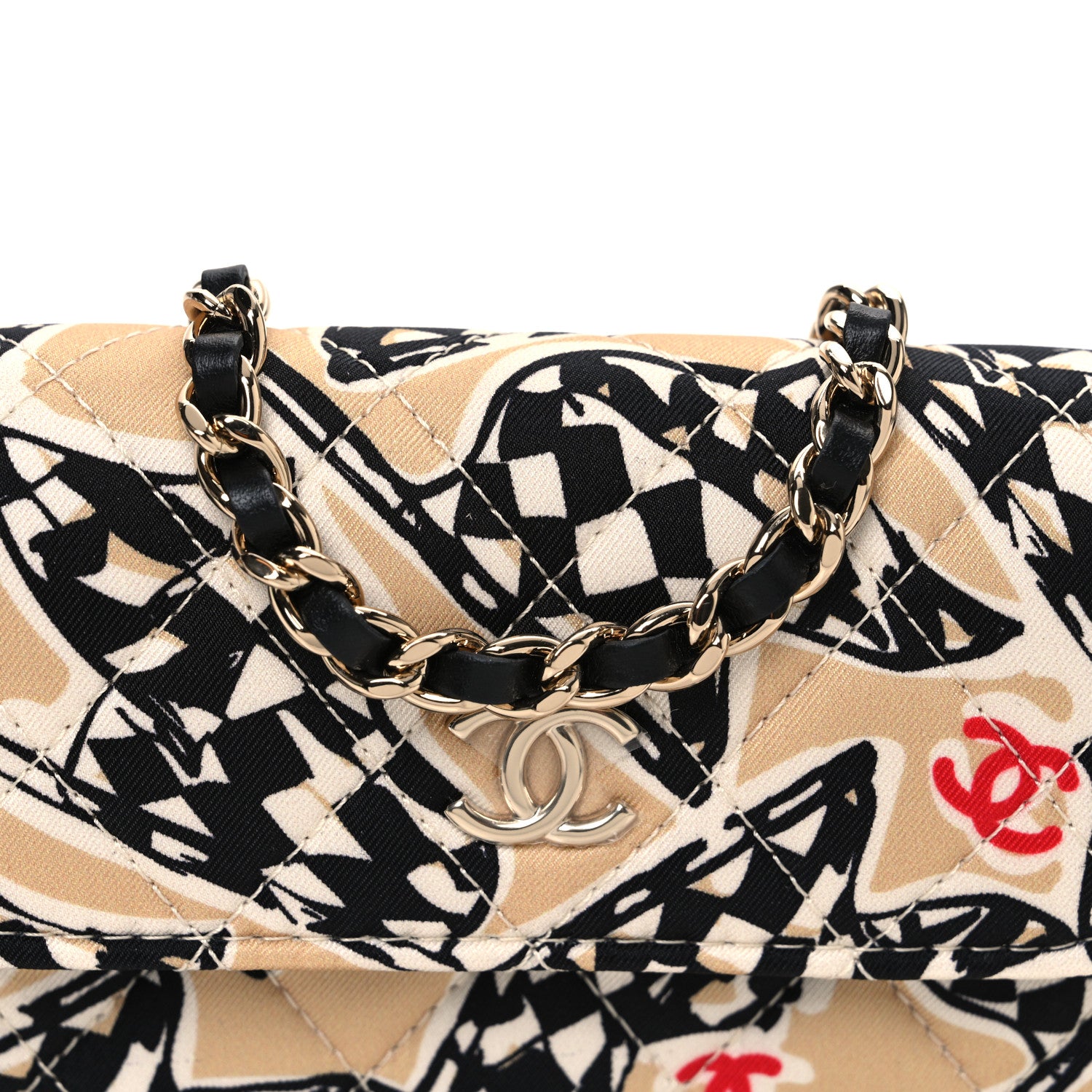 Chanel Canvas Check Flag Printed CC Clutch With Chain Beige Multicolor 9 of 12