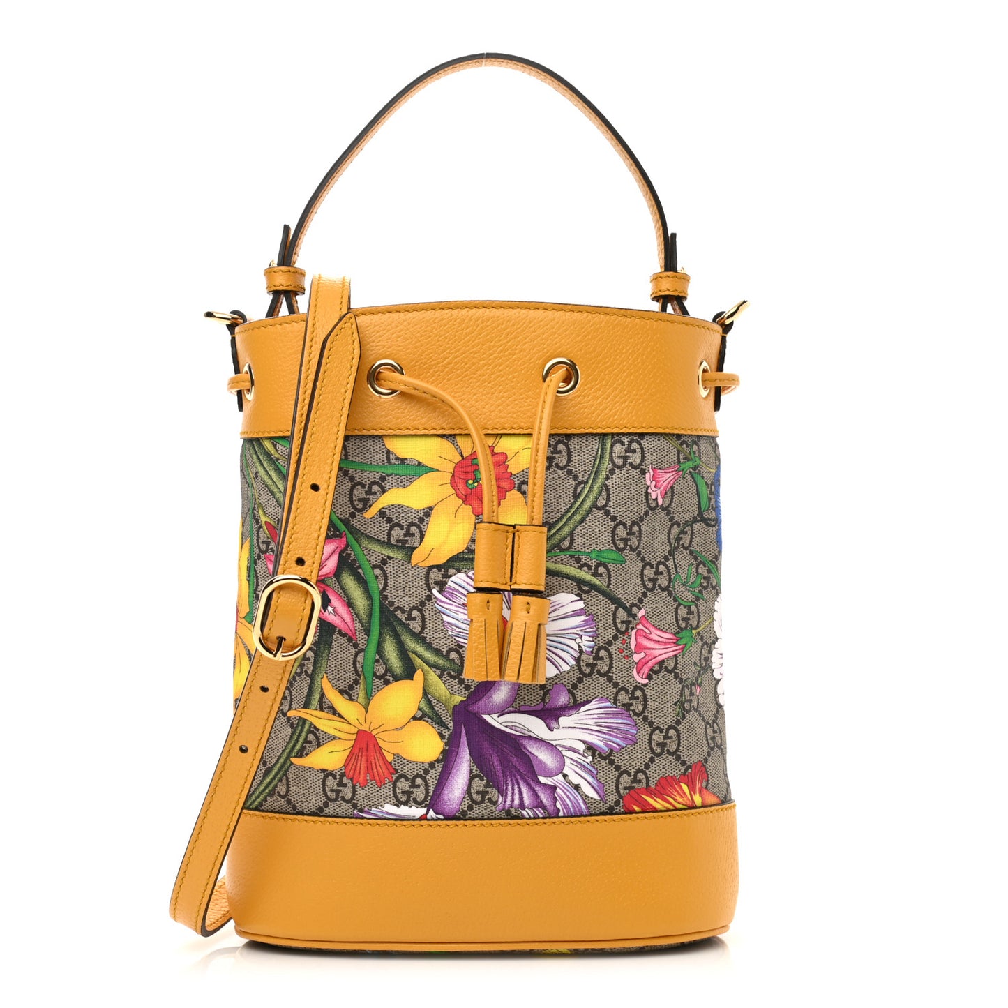 GG Supreme Monogram Flora Small Ophidia Bucket Bag Beige Multicolor Crop