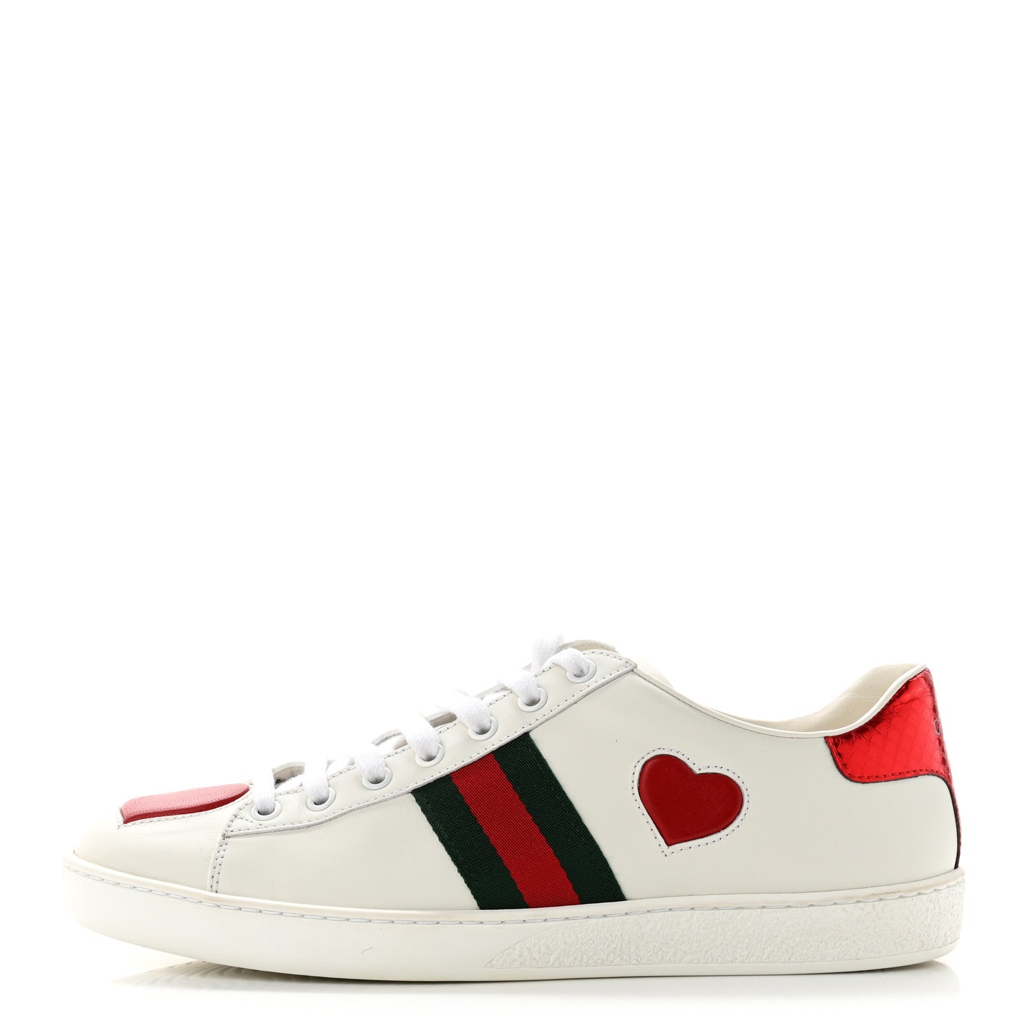Gucci Calfskin Ayers Web Heart Embroidered Womens Ace Sneakers 39.5 White 1 of 8