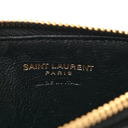 Saint Laurent Grain De Poudre Matelasse Chevron Monogram Fragments Zippered Card Case Black 6 of 7