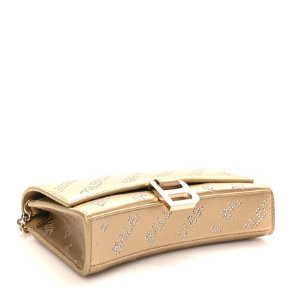 Balenciaga Metallic Smooth Calfskin Crystal Diagonal Allover Logo Hourglass Wallet Light Gold Crystal 4 of 9