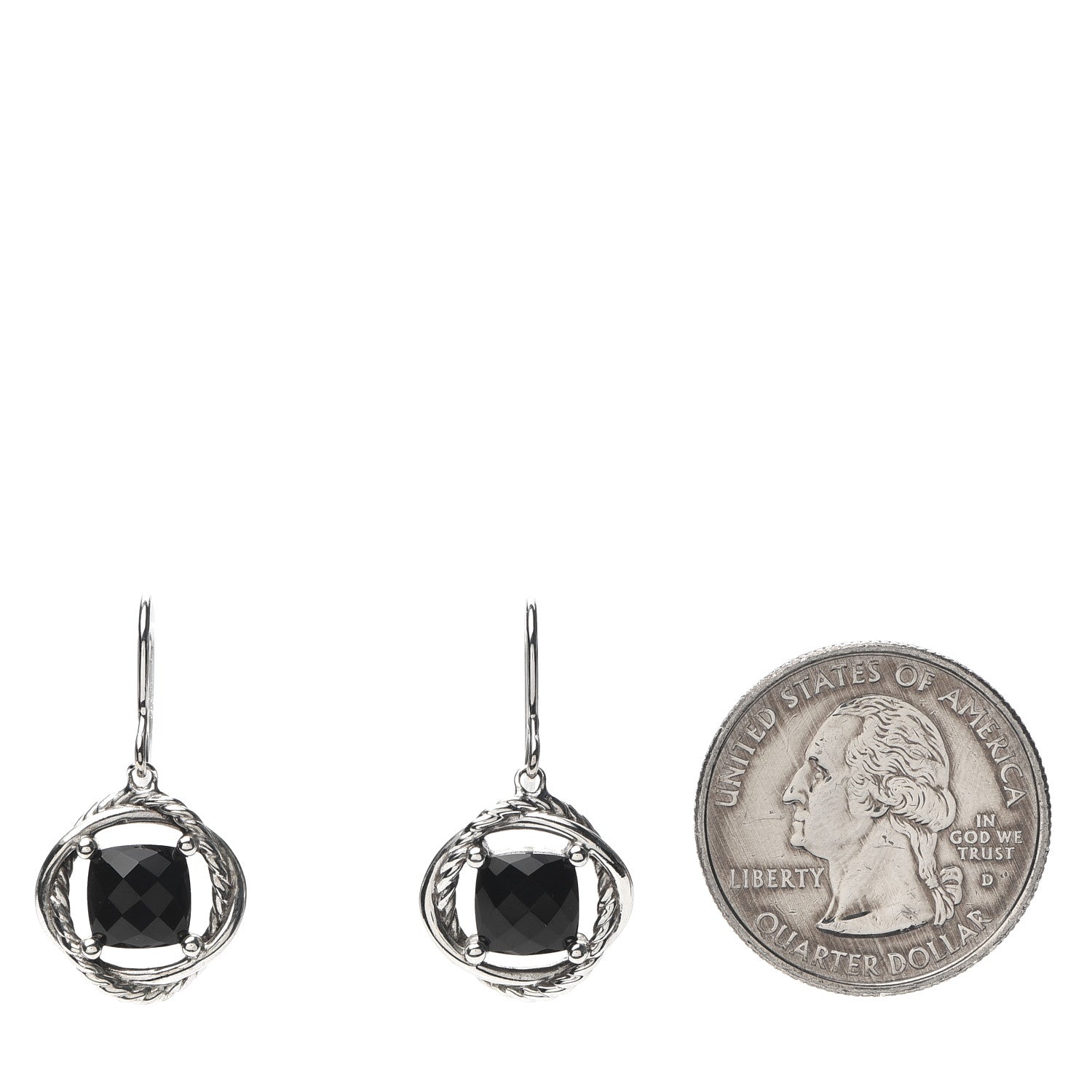 David Yurman Sterling Silver Black Onyx 7mm Infinity Drop Earrings 2 of 4
