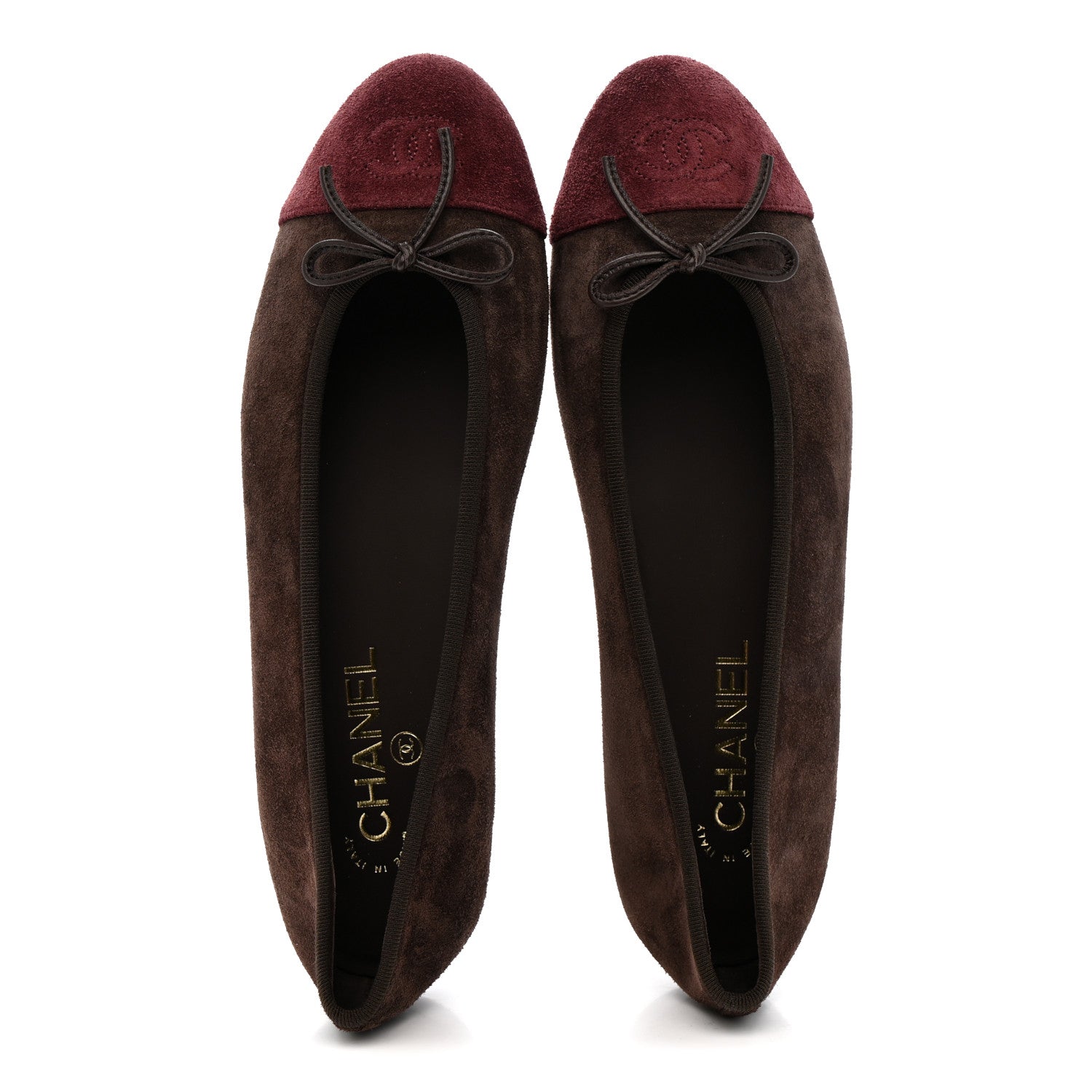 Chanel Suede Calfskin Cap Toe CC Ballerina Flats 40 Dark Brown Burgundy 2 of 9