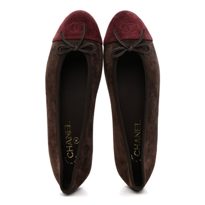Chanel Suede Calfskin Cap Toe CC Ballerina Flats 40 Dark Brown Burgundy 2 of 9