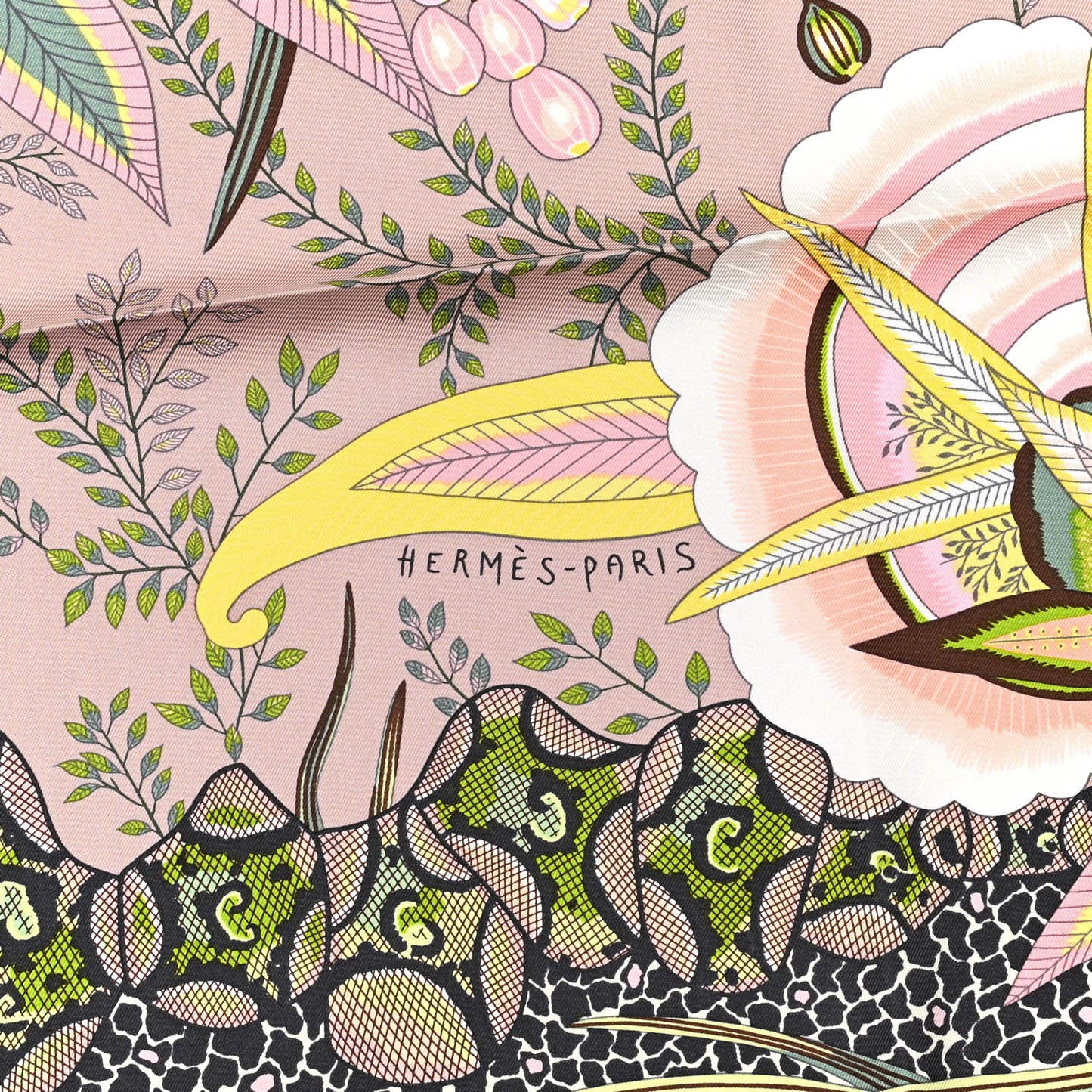 Silk Flowers of South Africa Scarf 90 Vieux Rose Vert Jaune