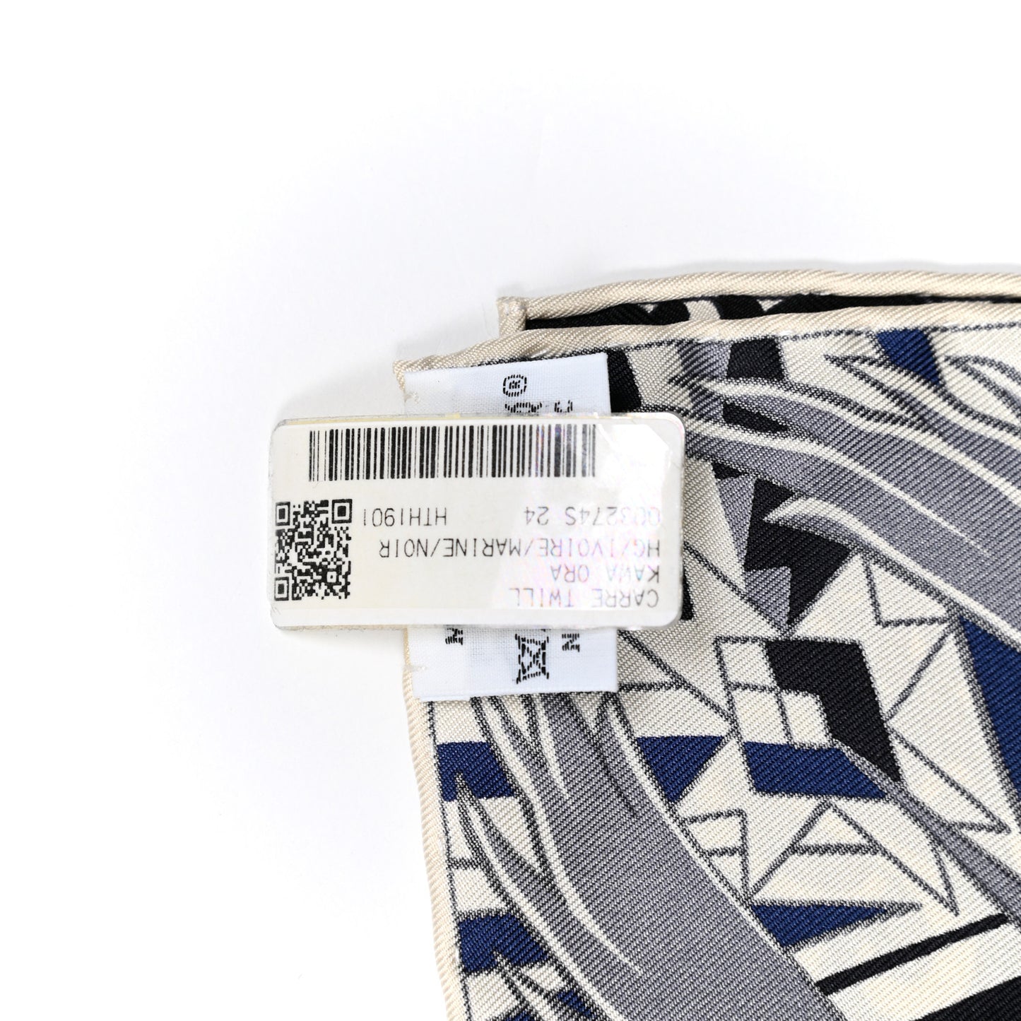 Silk Kawa Ora Scarf 90 Ivory Marine Black