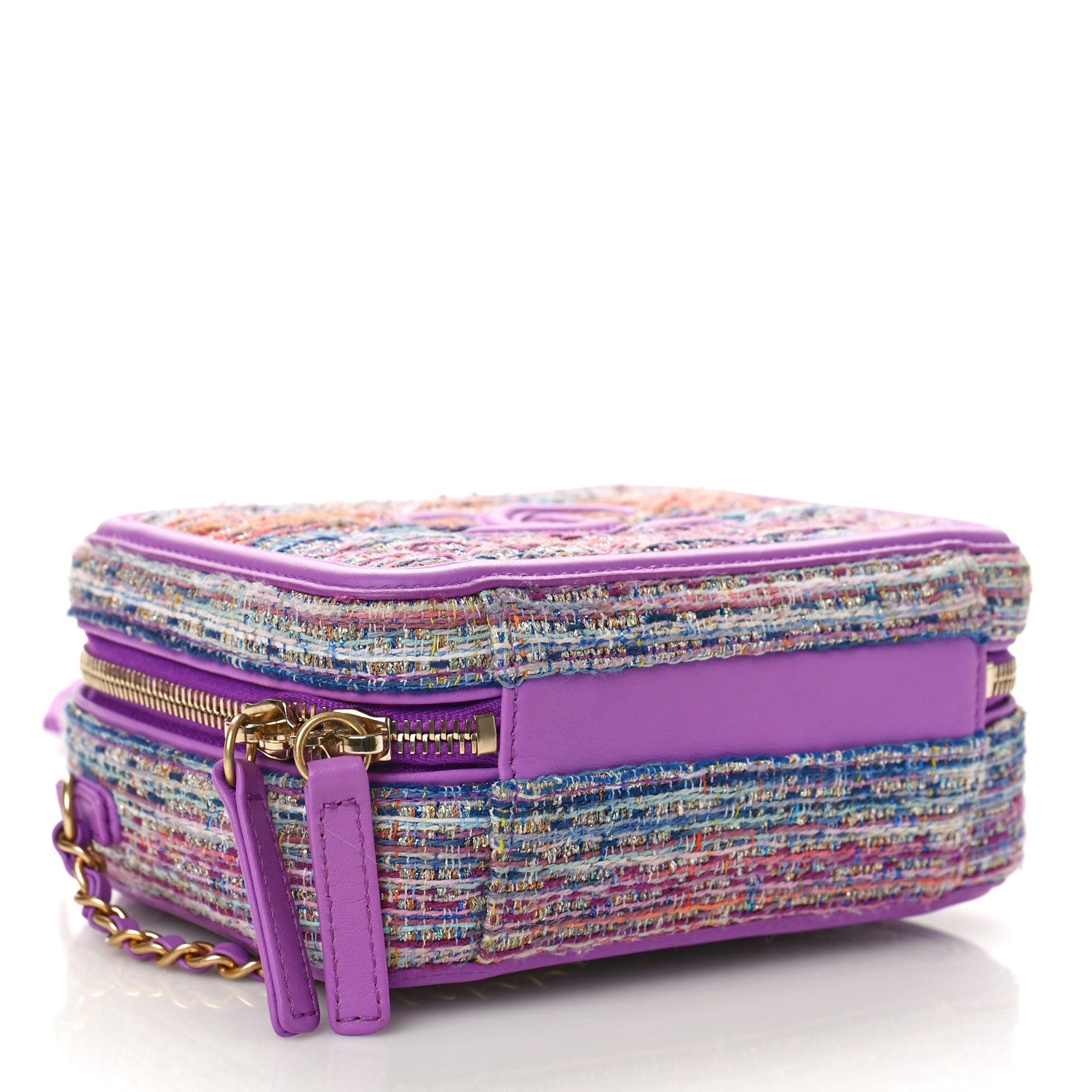 Chanel Tweed Quilted Small CC Filigree Vanity Case Purple Multicolor 4 of 9