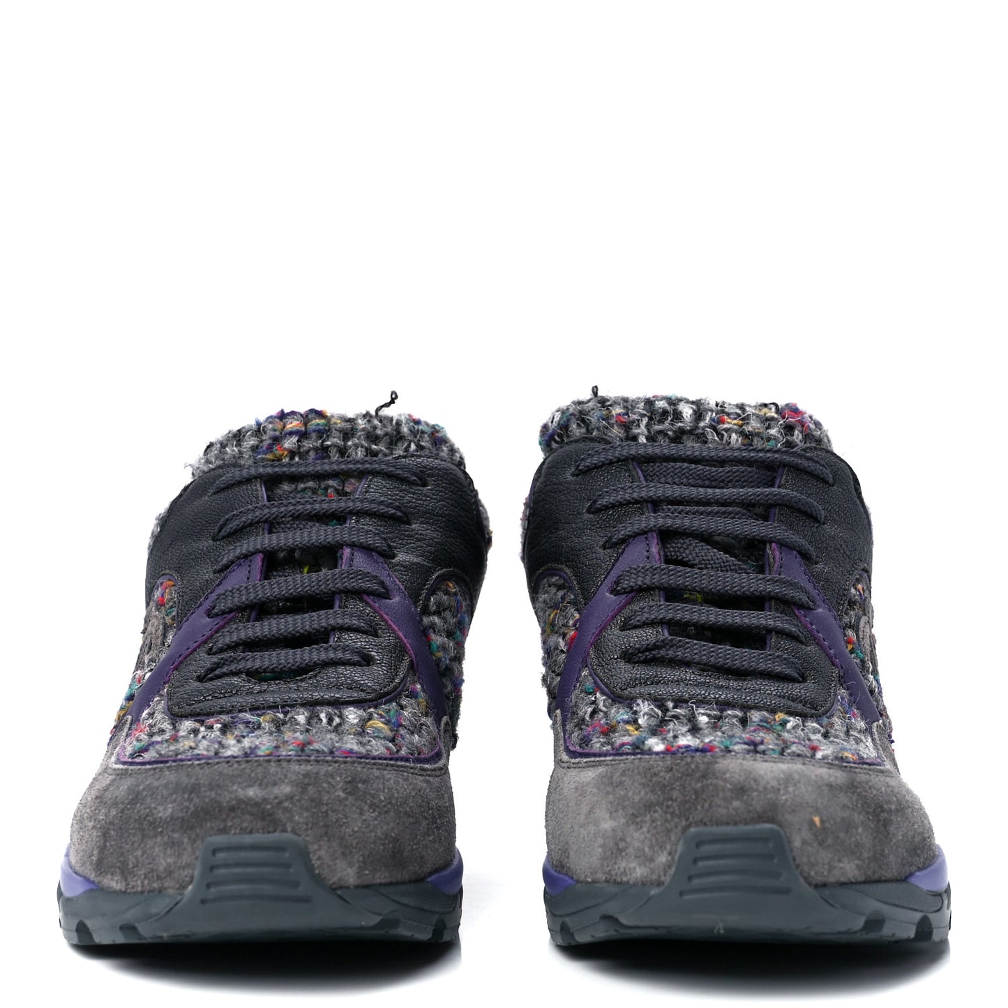 Suede Tweed Goatskin CC Sneakers 37.5 Grey Purple