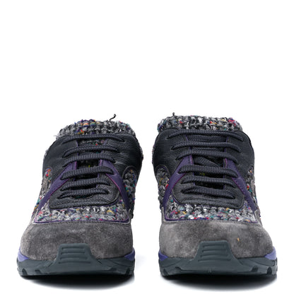 Chanel Suede Tweed Goatskin CC Sneakers 37.5 Grey Purple 2 of 8