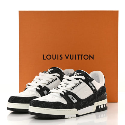 Louis Vuitton Calfskin Monogram Denim Mens LV Trainer Sneakers 12 Black 9 of 9