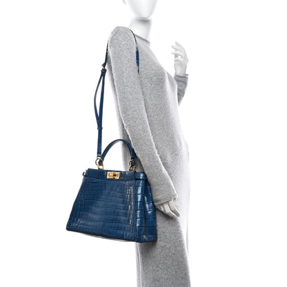 Fendi Shiny Crocodile Shiny Nappa Micro Peekaboo Iconic Satchel Blue 2 of 10