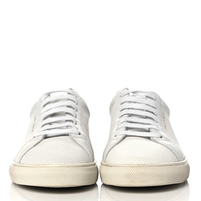 Saint Laurent Perforated Calfskin Glitter Andy Low Top Sneakers 37.5 White Silver 2 of 8