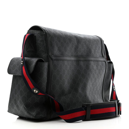 Gucci GG Supreme Monogram Web Messenger Diaper Bag Black Grey 2 of 8