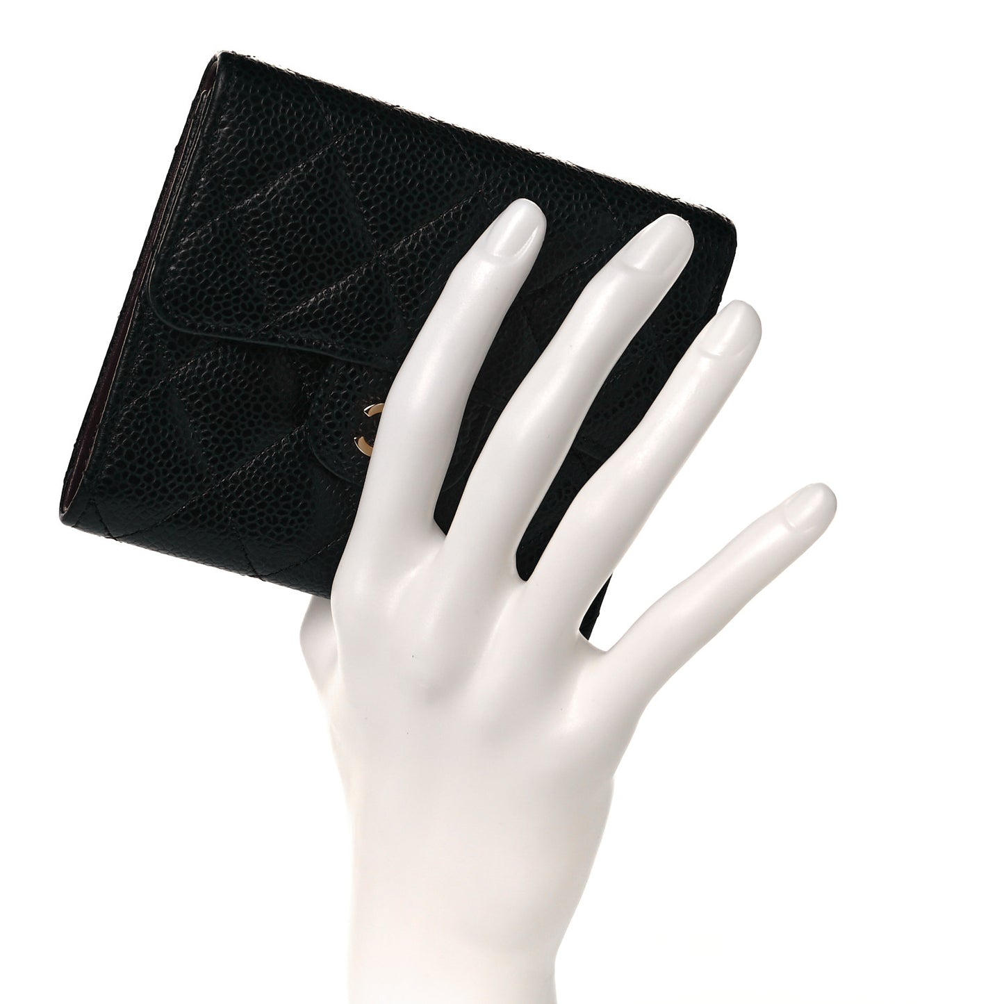Caviar Quilted Compact Flap Wallet Black