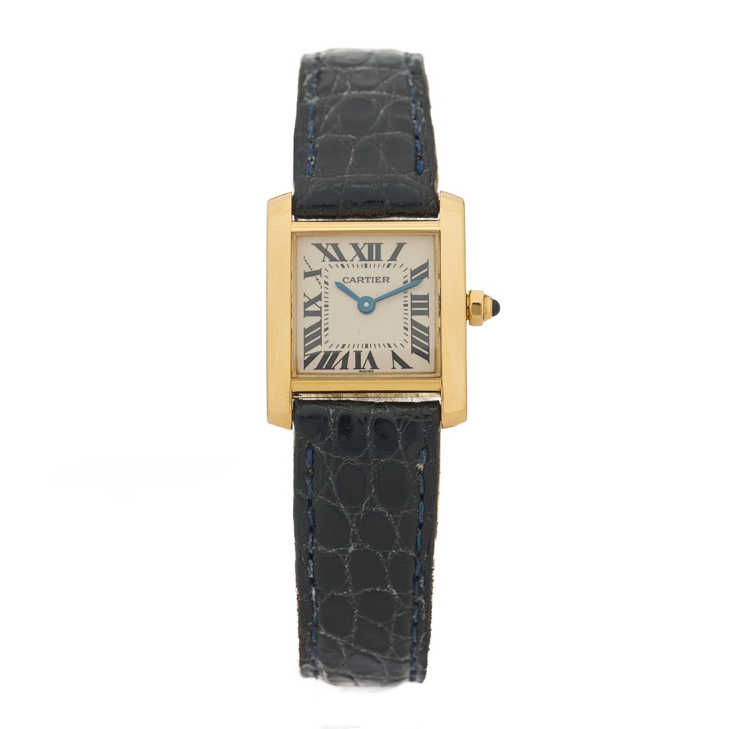 Cartier 18K Yellow Gold Alligator 20mm Tank Francaise Quartz Watch 1 of 4
