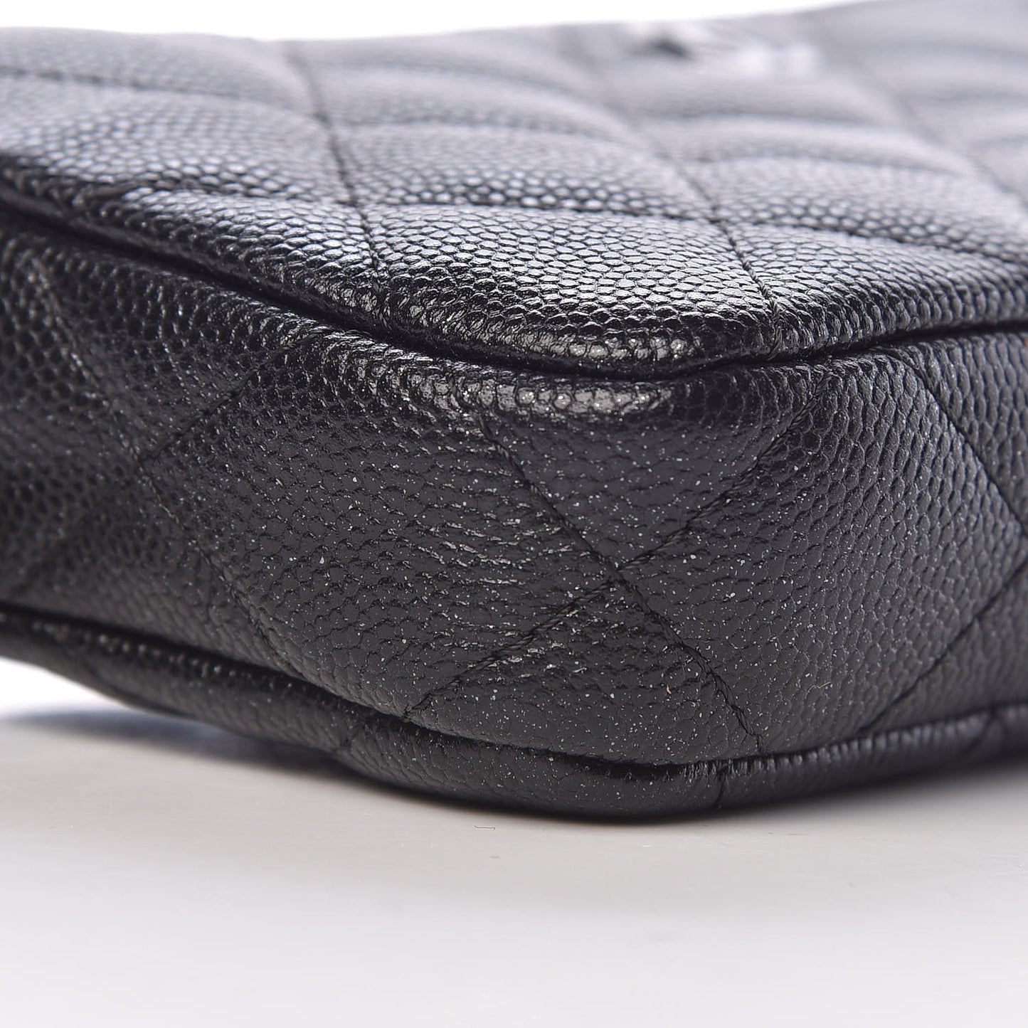 Iridescent Caviar Quilted Clutch With Chain Black