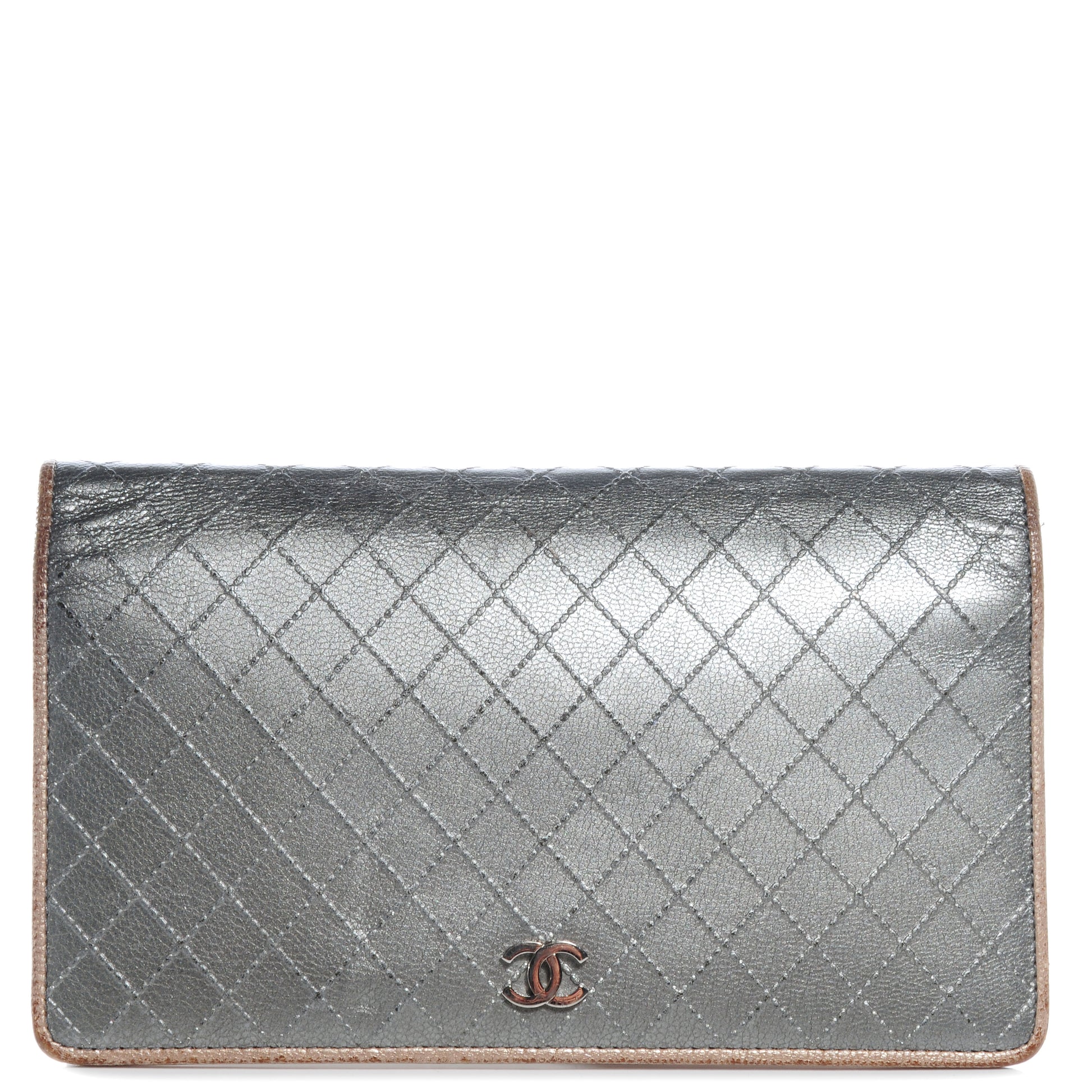 Chanel Diamond Stitched Yen Wallet Silver 1 of 9