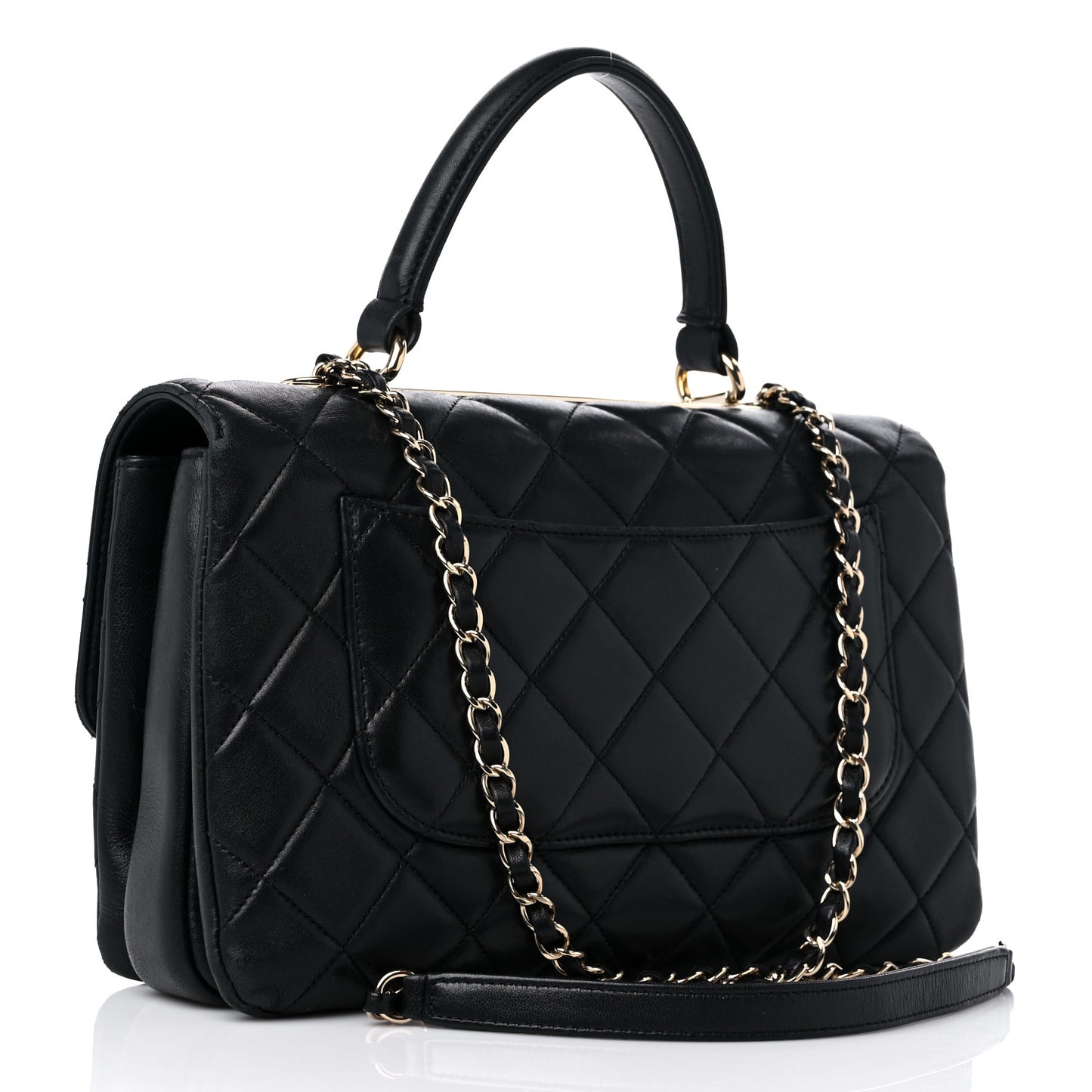 Lambskin Quilted Medium Trendy CC Flap Dual Handle Bag Black
