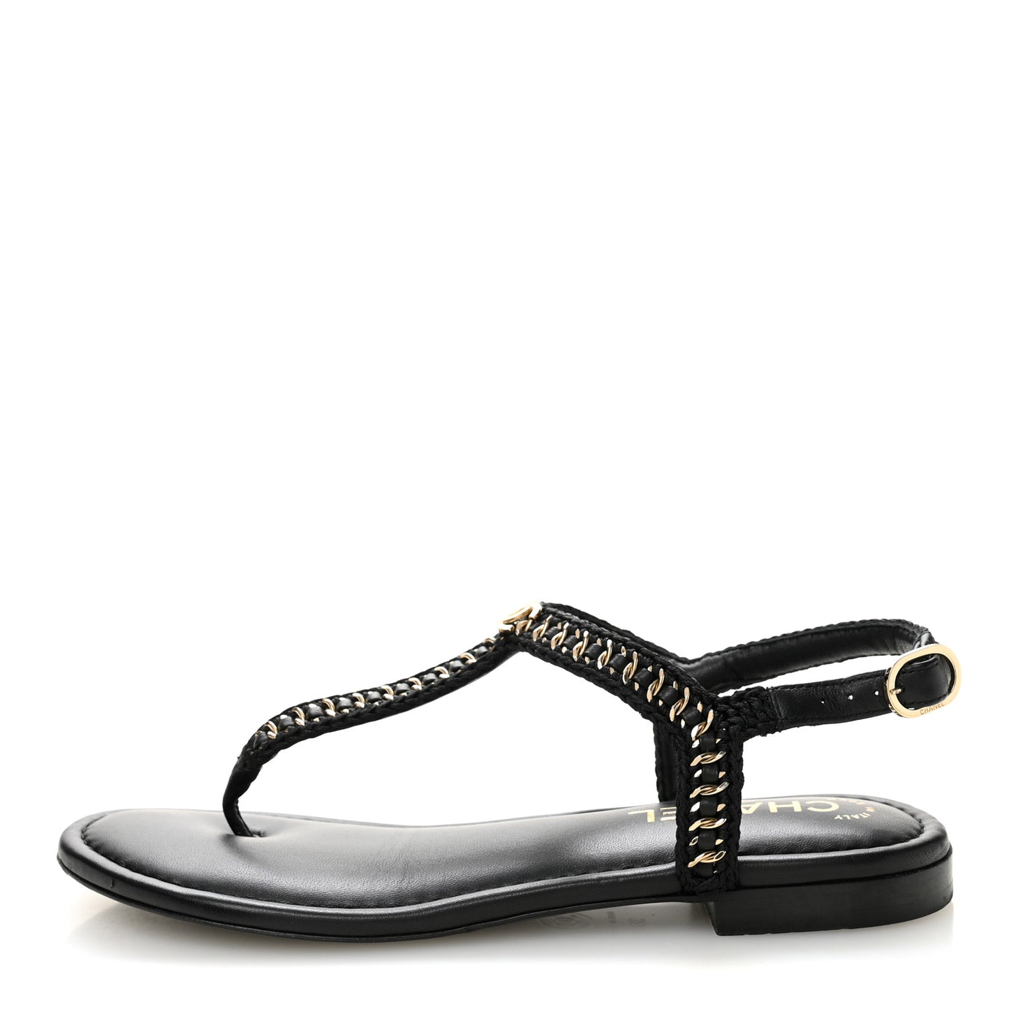 Lambskin Embroidered CC Thong Sandals 38 Black