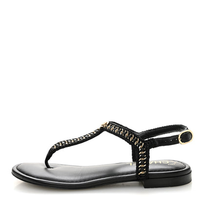 Chanel Lambskin Embroidered CC Thong Sandals 38 Black 1 of 9
