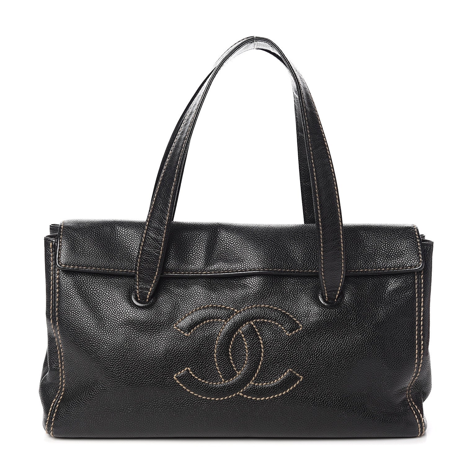 Chanel Caviar CC Stitched Flap Shoulder Bag Black 1 of 9