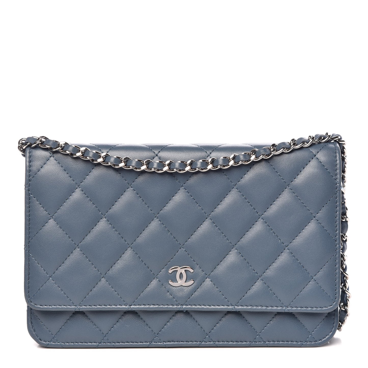 Lambskin Quilted Wallet On Chain WOC Blue