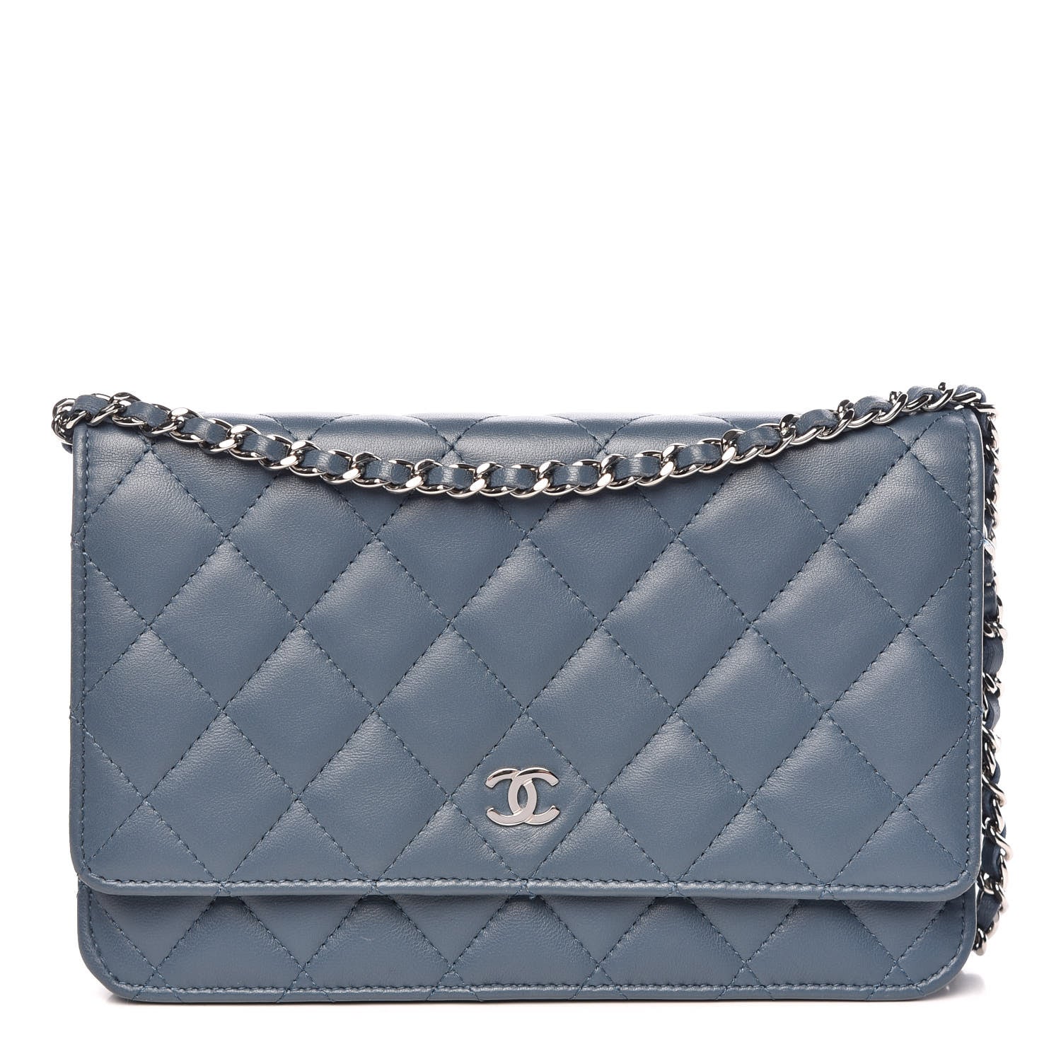 Chanel Lambskin Quilted Wallet On Chain WOC Blue 1 of 10