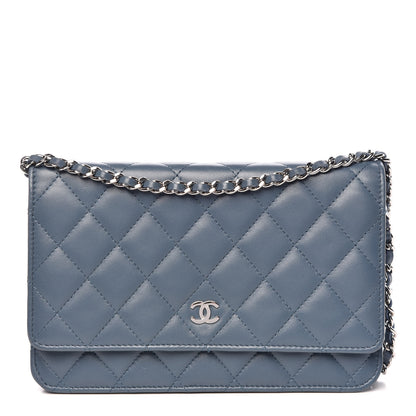Chanel Lambskin Quilted Wallet On Chain WOC Blue 1 of 10