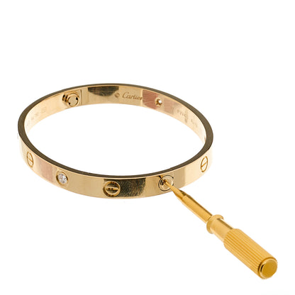Cartier 18K Yellow Gold 4 Diamond LOVE Bracelet 17 7 of 8