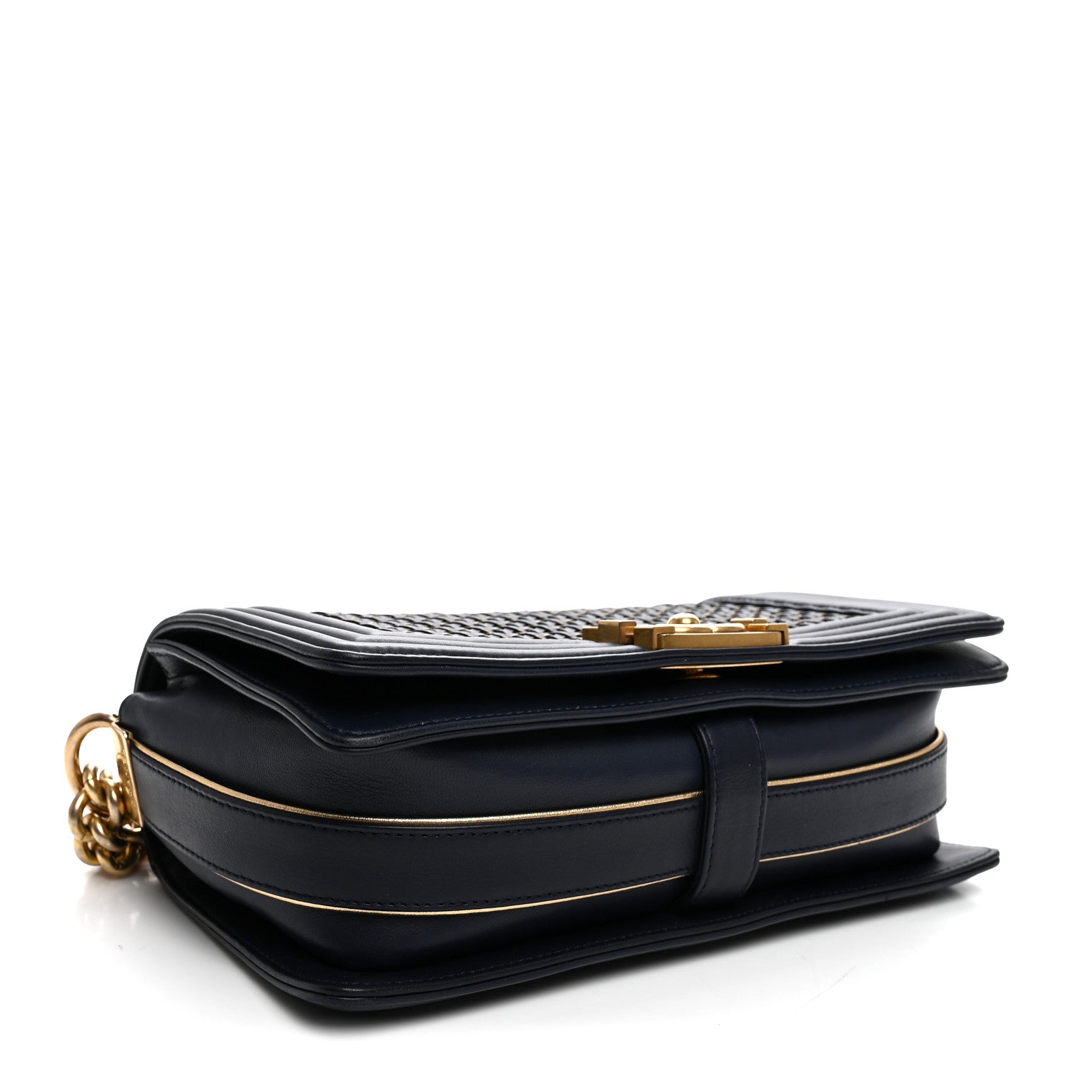 Chanel Lambskin Braided Woven Medium Boy Flap  Navy 4 of 10