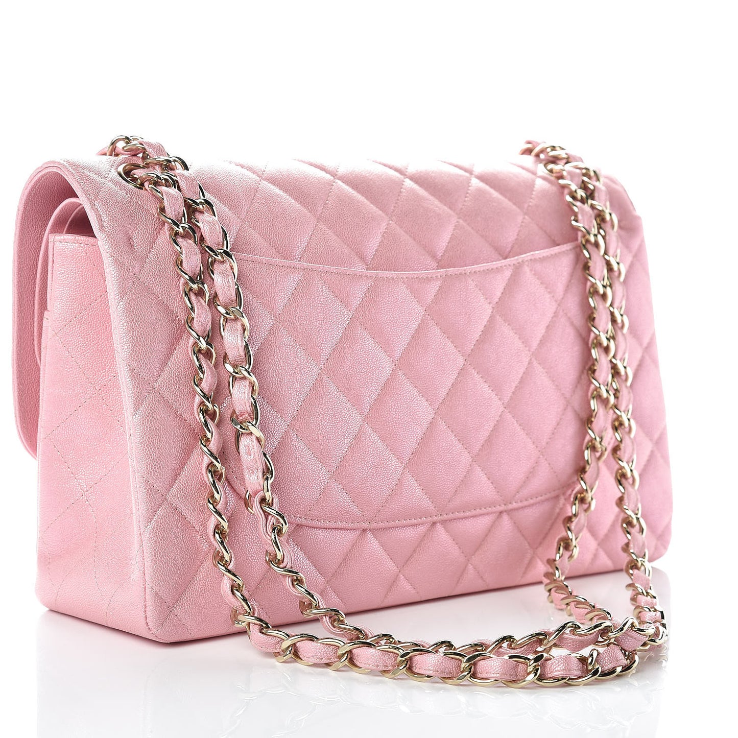 Iridescent Caviar Quilted Jumbo Double Flap Rose Pink