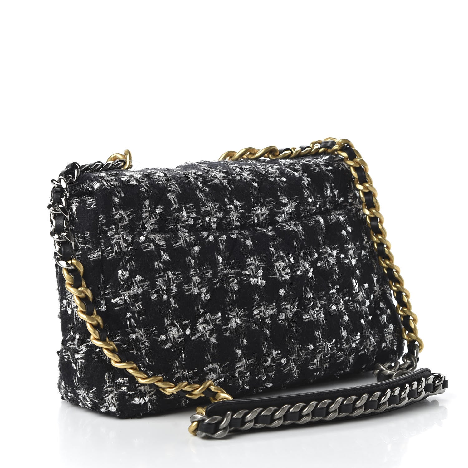 Chanel Tweed Quilted Large 19 Flap Black Ecru White 3 of 10