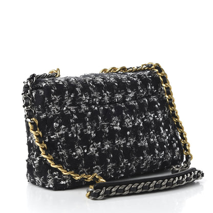 Chanel Tweed Quilted Large 19 Flap Black Ecru White 3 of 10