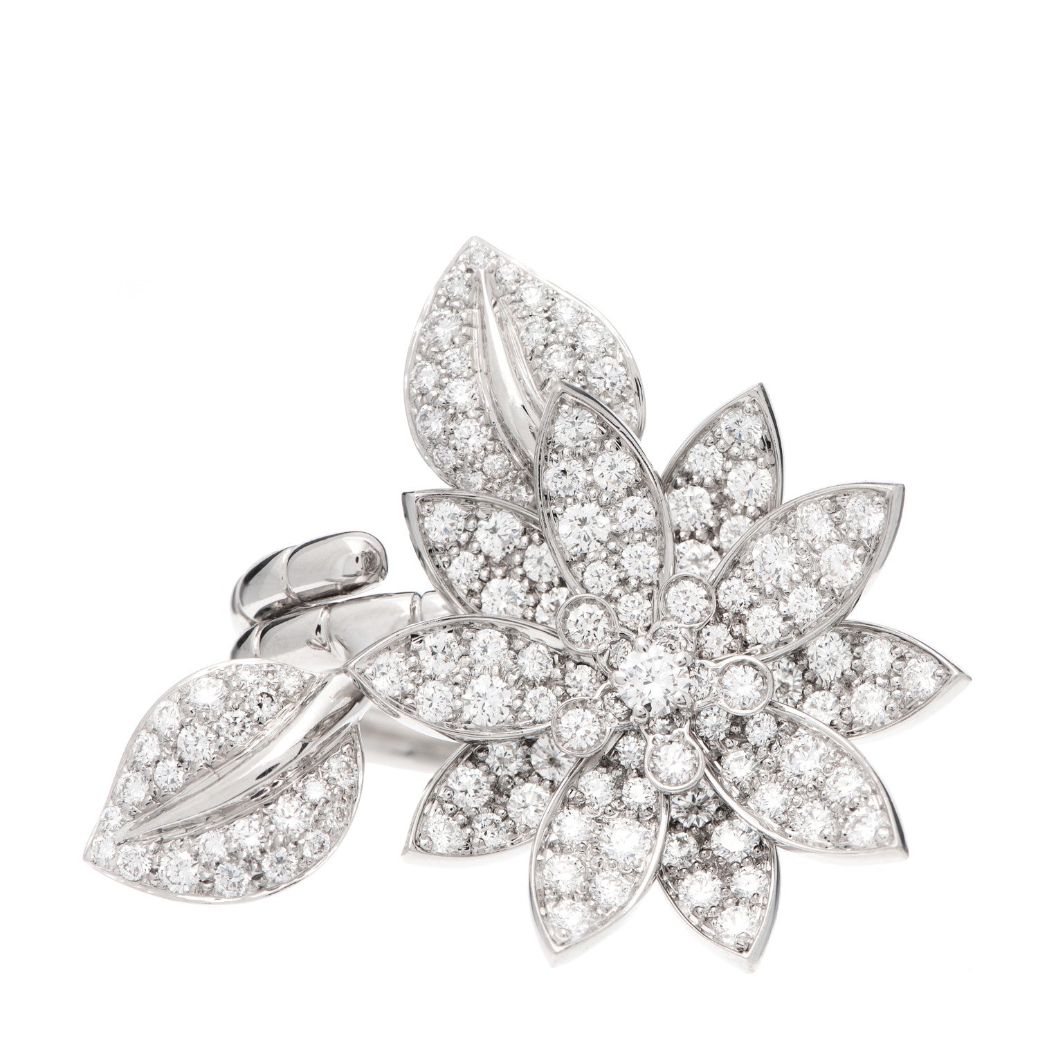 Van Cleef & Arpels 18K White Gold Diamond Lotus Between The Finger Ring 50 5.25 1 of 5