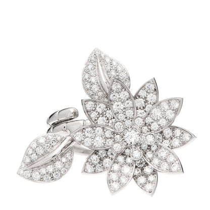 Van Cleef & Arpels 18K White Gold Diamond Lotus Between The Finger Ring 50 5.25 1 of 5