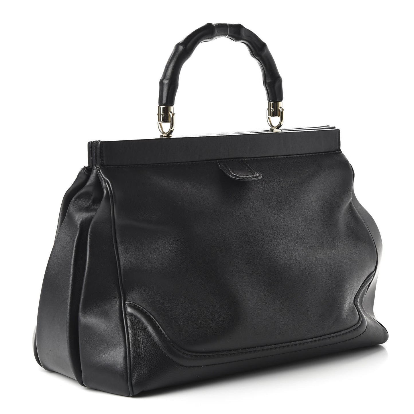 Calfskin Bold Bamboo Medium Top Handle Bag Black