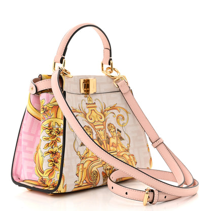 Fendi X VERSACE Vitello Seta Nappa Fendace FF Baroque Mini Peekaboo Iconic Satchel Pink Gold 3 of 11