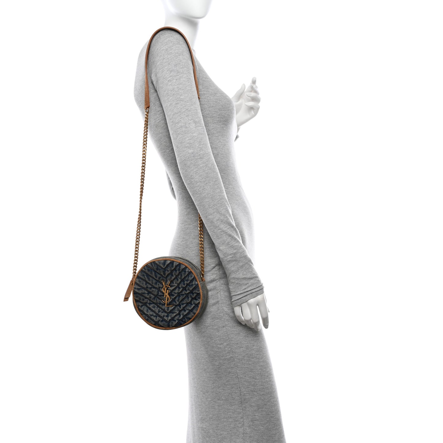 Denim Quilted Monogram Round Crossbody Bag Rodeo Blue