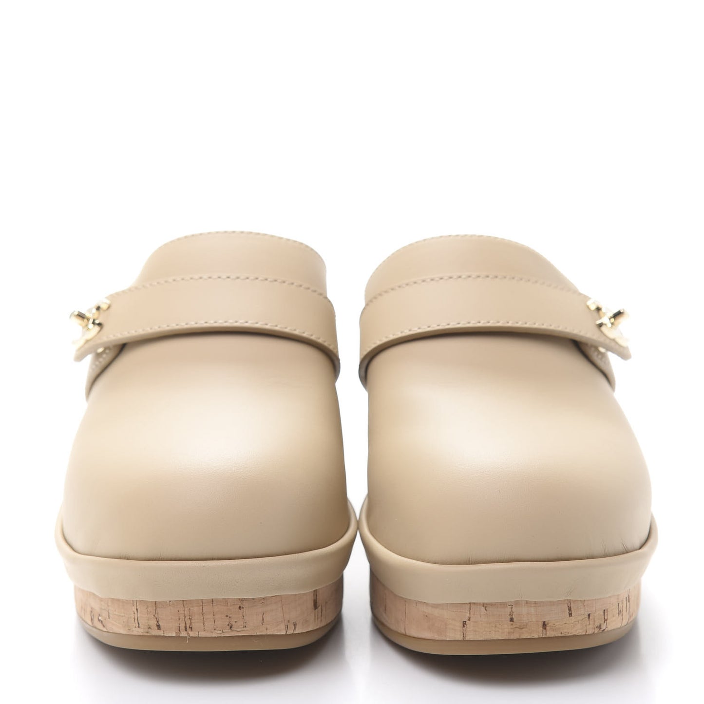 Calfskin CC Turn Lock Clogs 37 Beige