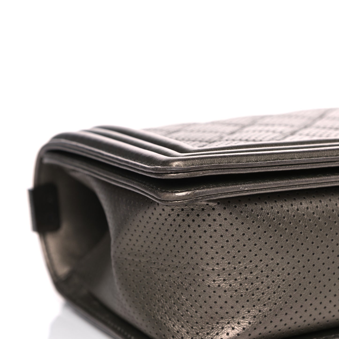 Metallic Lambskin Perforated New Medium Boy Flap Dark Silver