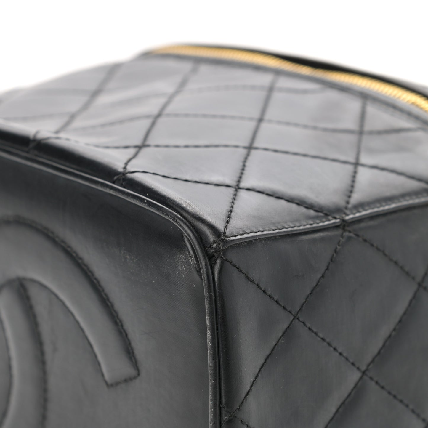 Lambskin Quilted Vanity Pouch Black