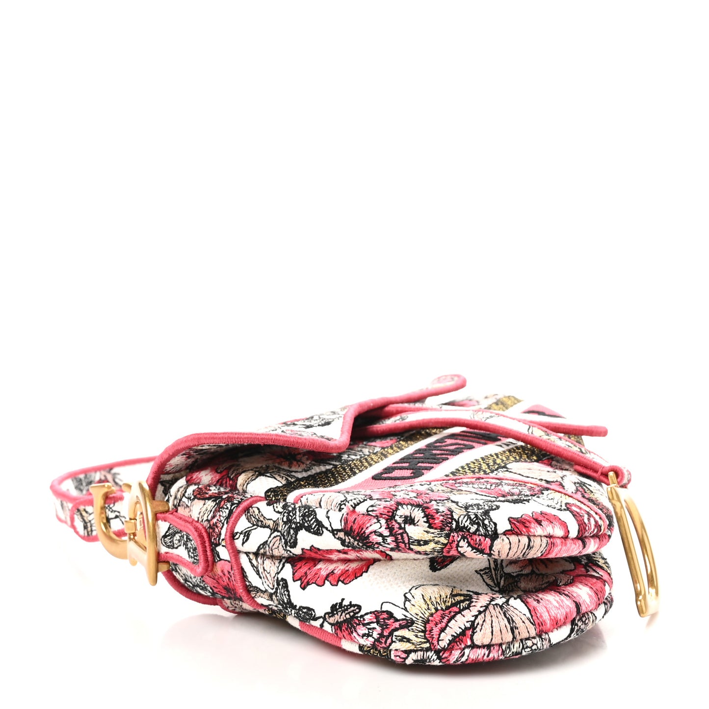 Canvas Embroidered Butterfly Print Saddle Bag Pink Multicolor