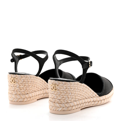 Chanel Satin Grosgrain CC Espadrilles Wedges 38 Black 4 of 9